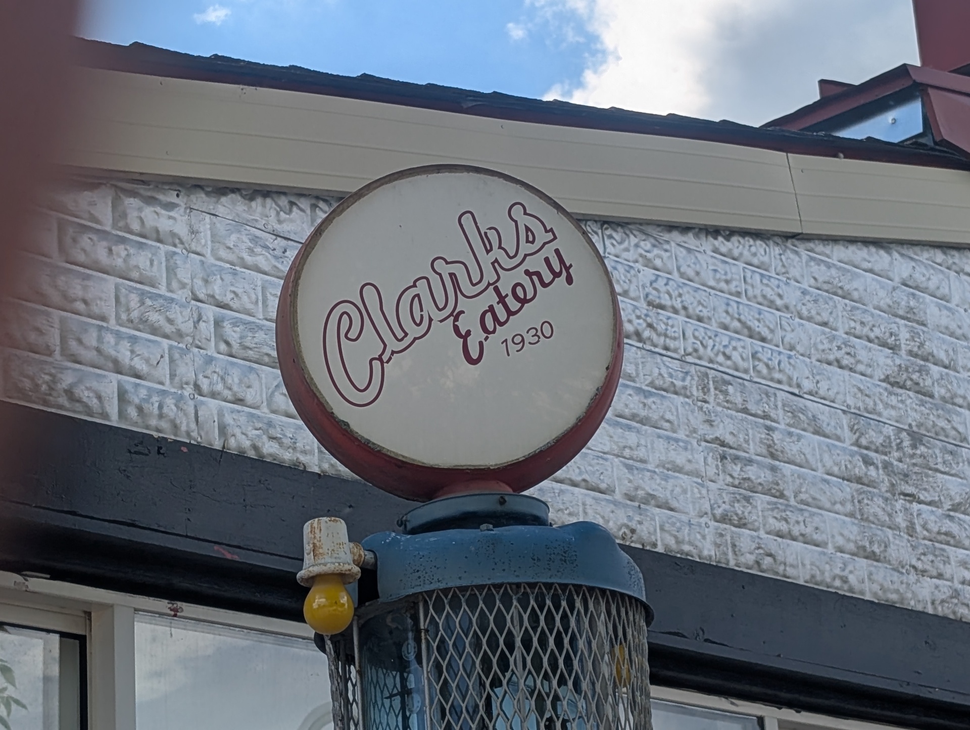 Clark's Eatery 1930 vintage gas-pump style sign